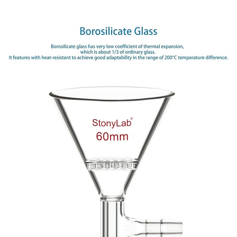 stonylab Borosilicate Glass Triangular Filtration Funnel, Vacuum Filtration, Efficient Filtering, 14/20 Joint, 60mm Diameter, Ideal for Laboratory Filtration Processes - Image 4